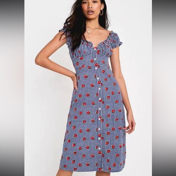 Urban Outfitters Women's XS Strawberry Dress Y2K milkmade Cottagecore Gingham - Picture 7 of 7